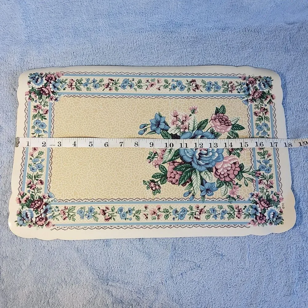 (3) Vintage 1990s Town & Country Linen Vinyl Placemats Vanessa Floral Blue Pink